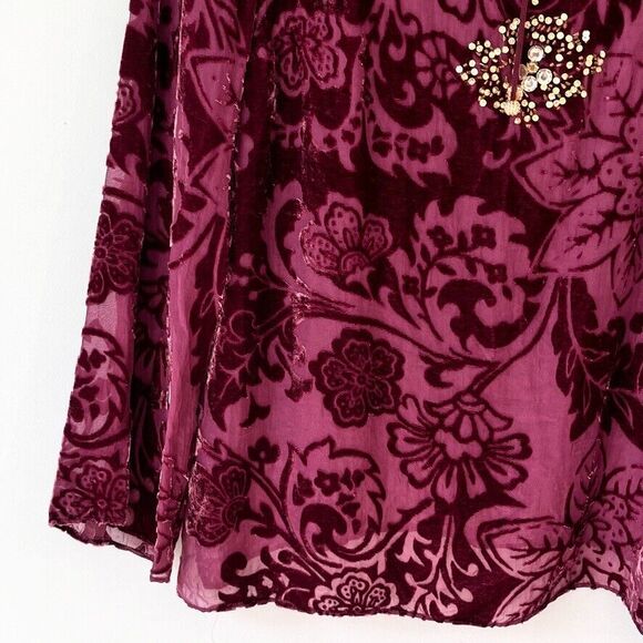 ECI New York VTG Silk Blend Velvet Burnout Floral Beaded Top Sz M Purple Boho - Picture 9 of 11